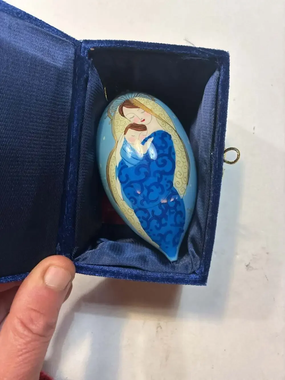 Pier 1 Li Bien Hand-Painted Glass Teardrop Christmas Ornament - Madonna & Child
